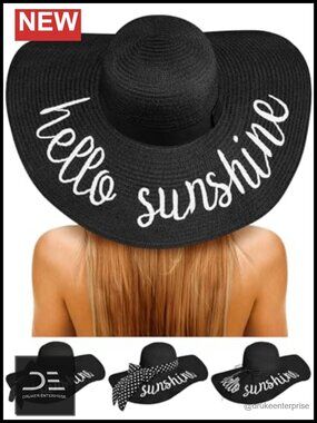 Floppy Straw Sun Hat Wide Brim Embroidered for Beach Vacation Cruise